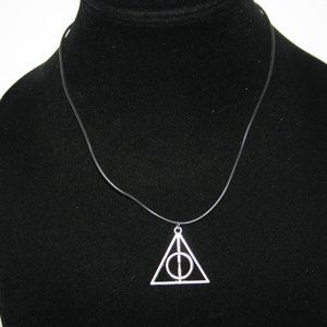 Black cord and silver Deathly Hallows necklace 18-20"